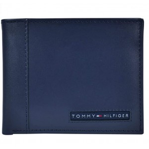 Tommy Hilfiger Men's Slim Bifold Leather Wallet- Navy
